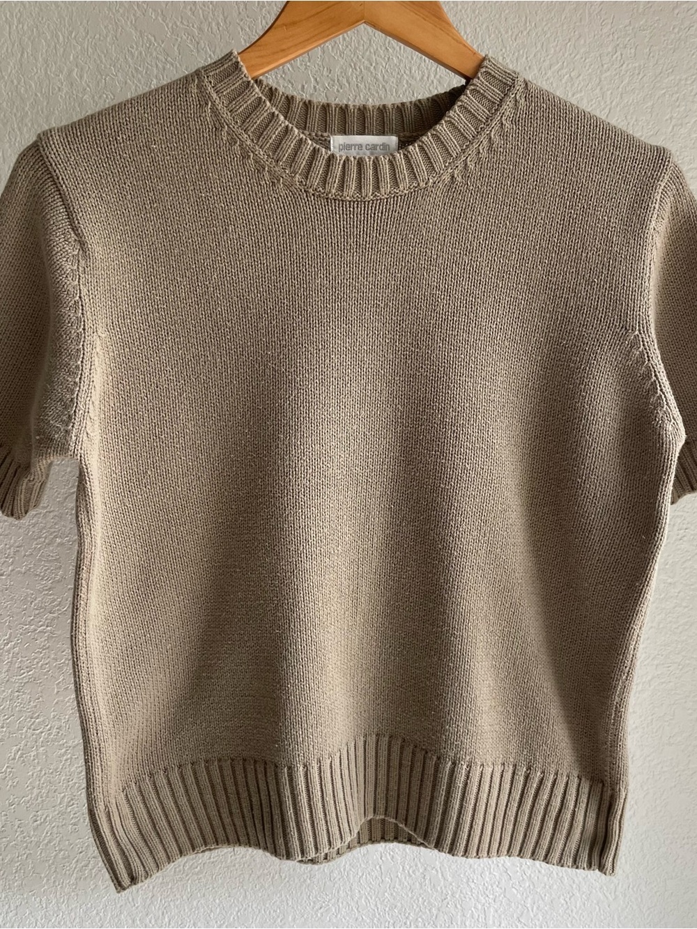 Pierre Cardin Taupe slate green Short-Sleeve Crewneck knit Sweater cotton